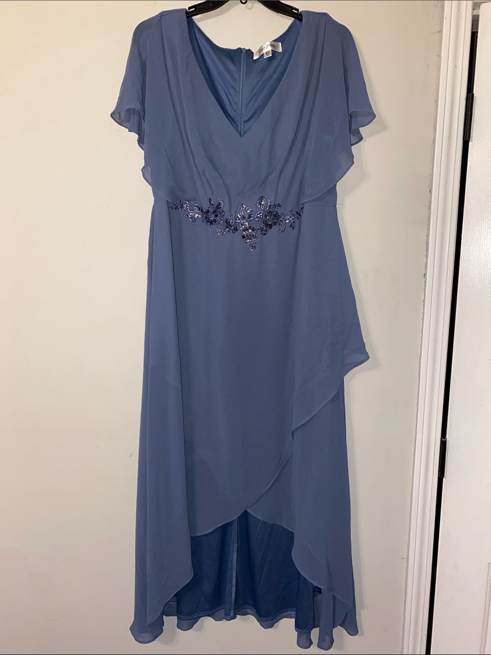 Ever Pretty Dusty Blue Chiffon Maxi Dress with Embroidered Waist
